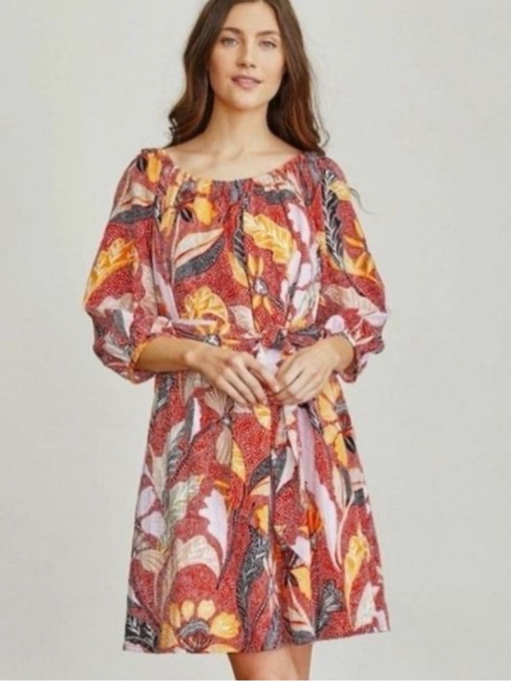 Floral can wear on or off the Shoulder  Dress in Multi-Color NWT